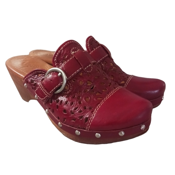 NAYA Hyacinth Clog Laser Cut Leather Wooden Heel size 6.5 - Picture 8 of 8